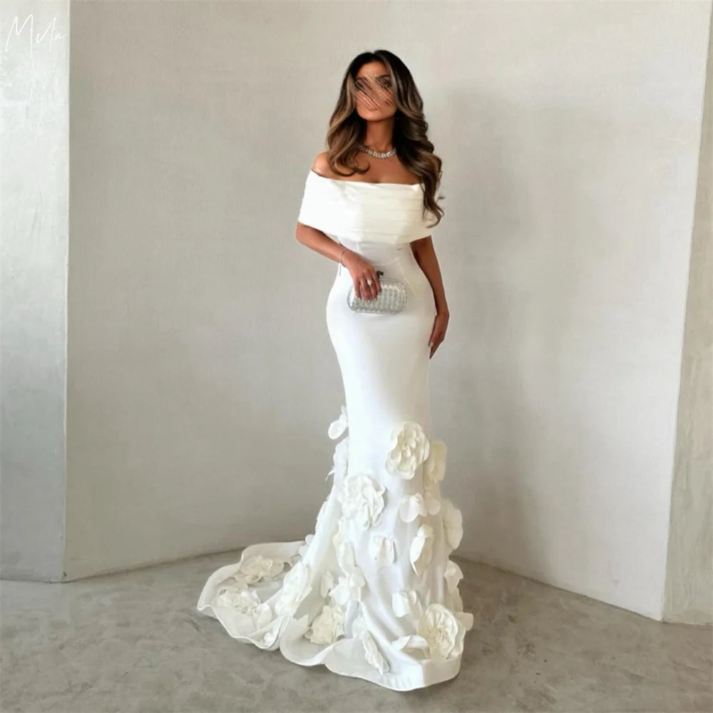 Mila Off the Shoulder Mermaid Sexy Customized Prom Dresses 3D Flower  Party Dress Court Train Floor-Length Evening Dresses 2025
