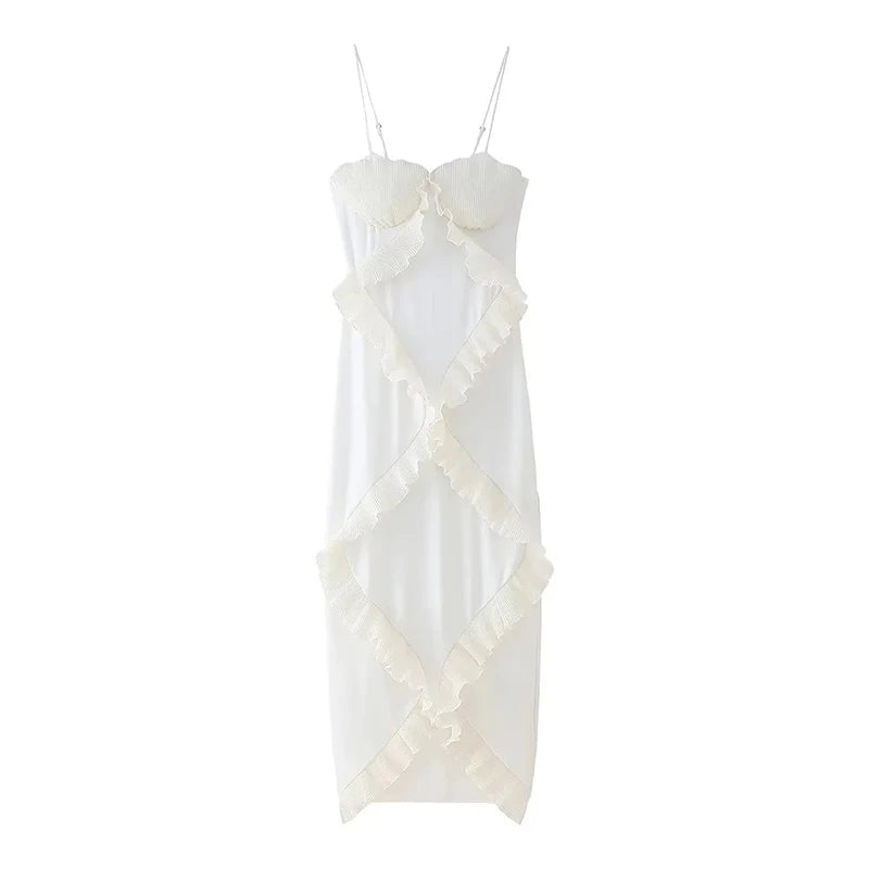 Sexy Lace Wrap Chest Women Long Dress Elegant Spliced Ruffles Evening Party Sling Dresses Fashion Slimming Fishtail Dress 2025