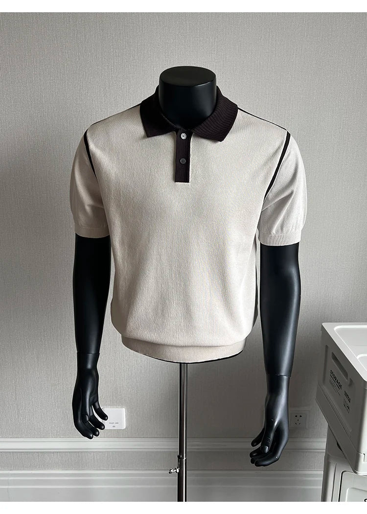 Old Money Style Men's Polo, Contrast Collar Knit Short Sleeve.Vintage-Inspired Men's Polo for Modern Sophisticates