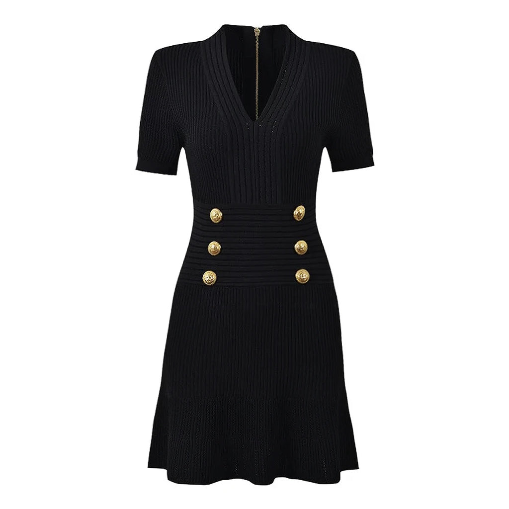 Spring And Summer New Fashionable Knitted Elastic Solid Color Short Sleeved Double Breasted Slim Fit Fishtail Women's Dress