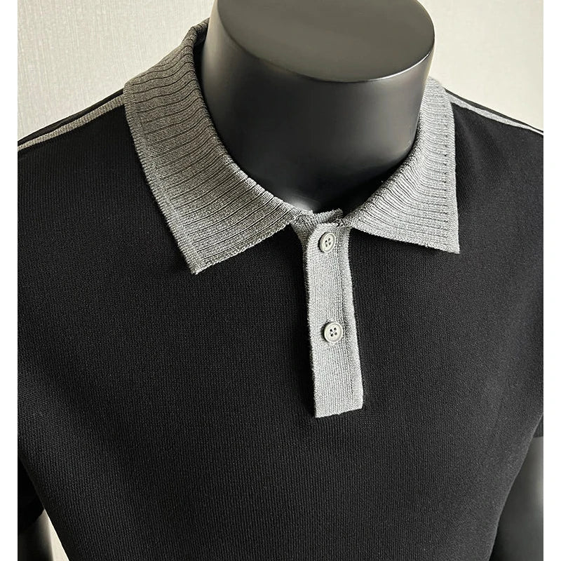 Old Money Style Men's Polo, Contrast Collar Knit Short Sleeve.Vintage-Inspired Men's Polo for Modern Sophisticates