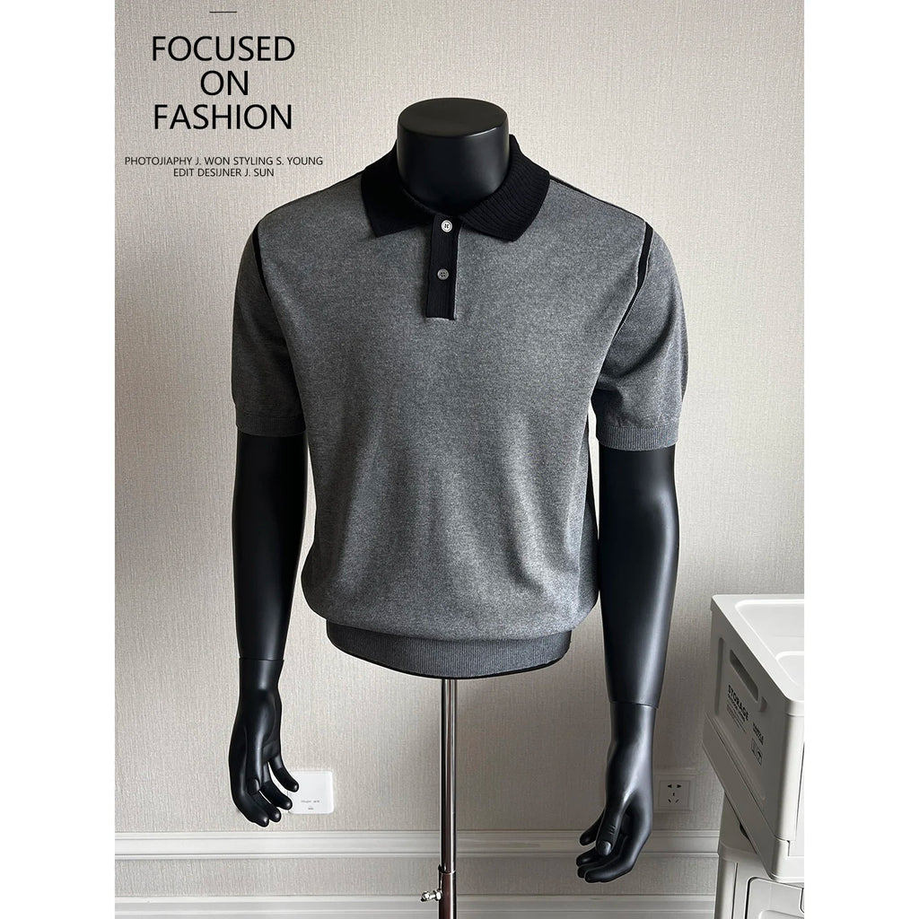 Old Money Style Men's Polo, Contrast Collar Knit Short Sleeve.Vintage-Inspired Men's Polo for Modern Sophisticates