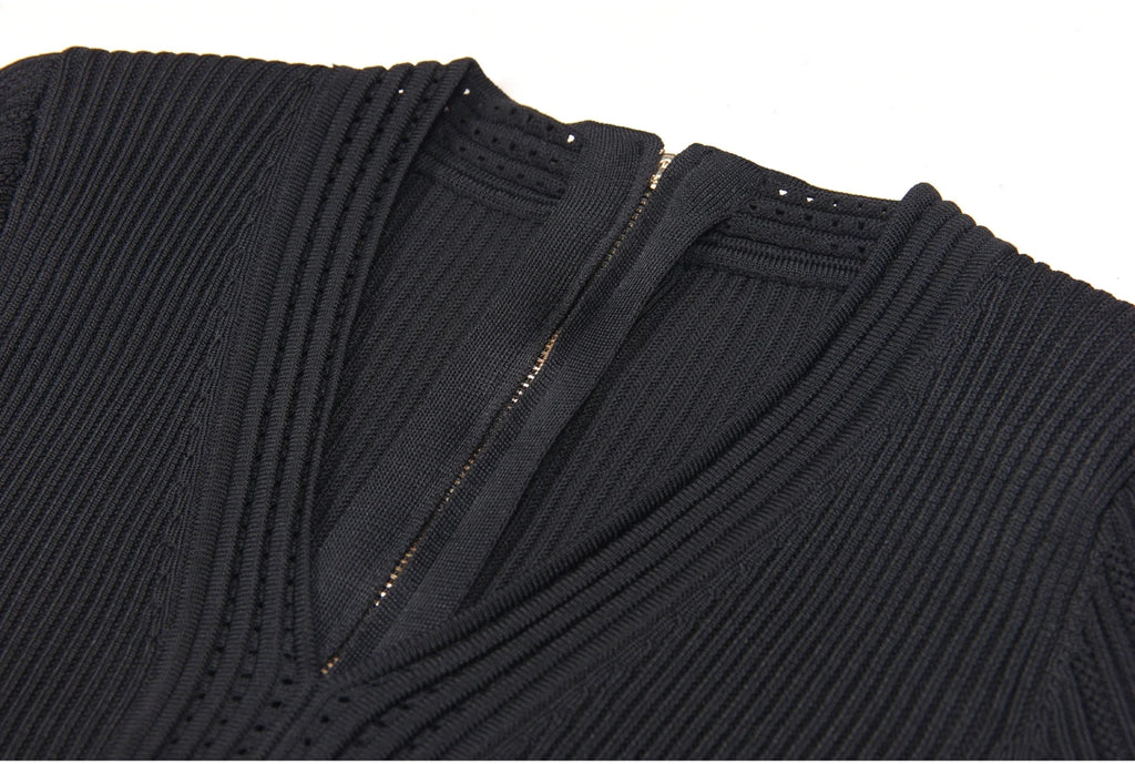 Spring And Summer New Fashionable Knitted Elastic Solid Color Short Sleeved Double Breasted Slim Fit Fishtail Women's Dress