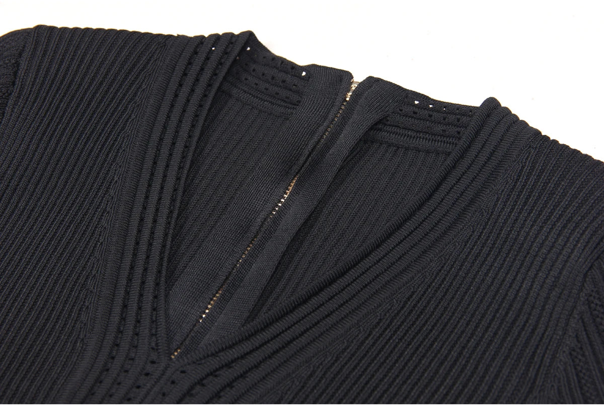 Spring And Summer New Fashionable Knitted Elastic Solid Color Short Sleeved Double Breasted Slim Fit Fishtail Women's Dress