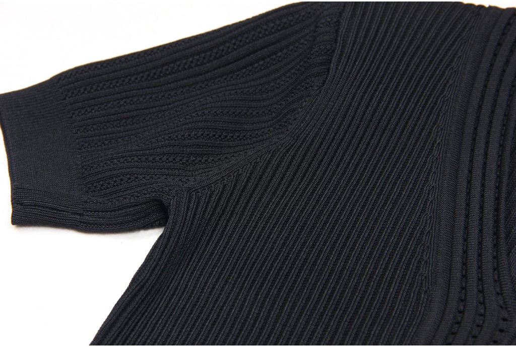 Spring And Summer New Fashionable Knitted Elastic Solid Color Short Sleeved Double Breasted Slim Fit Fishtail Women's Dress