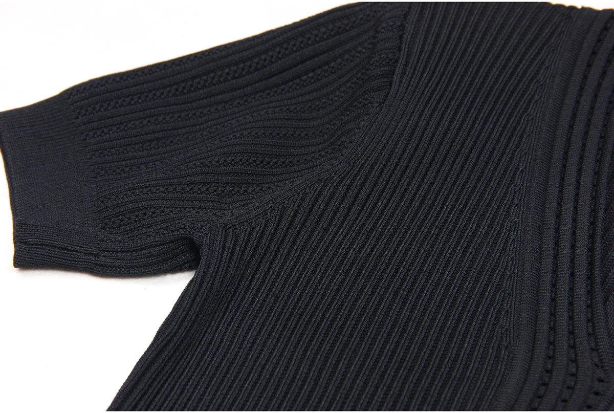 Spring And Summer New Fashionable Knitted Elastic Solid Color Short Sleeved Double Breasted Slim Fit Fishtail Women's Dress