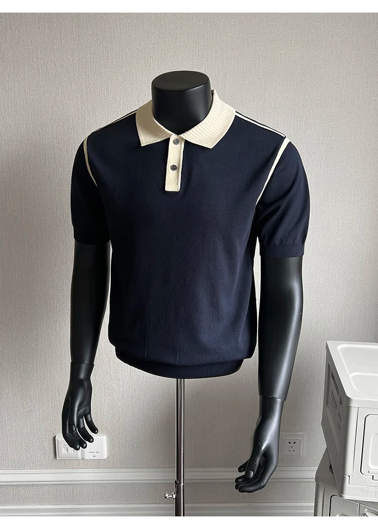 Old Money Style Men's Polo, Contrast Collar Knit Short Sleeve.Vintage-Inspired Men's Polo for Modern Sophisticates