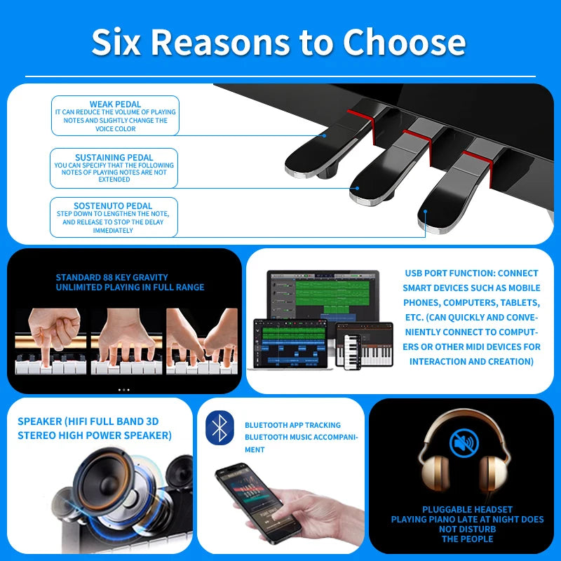 88 Key Weighted Digital Piano Wood Grain Inner Hammer Action Upright Electronic Piano With Slide Cover MIDI For Professional