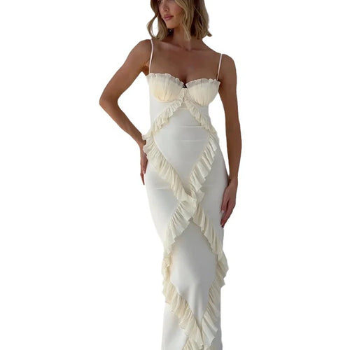 Sexy Lace Wrap Chest Women Long Dress Elegant Spliced Ruffles Evening Party Sling Dresses Fashion Slimming Fishtail Dress 2025