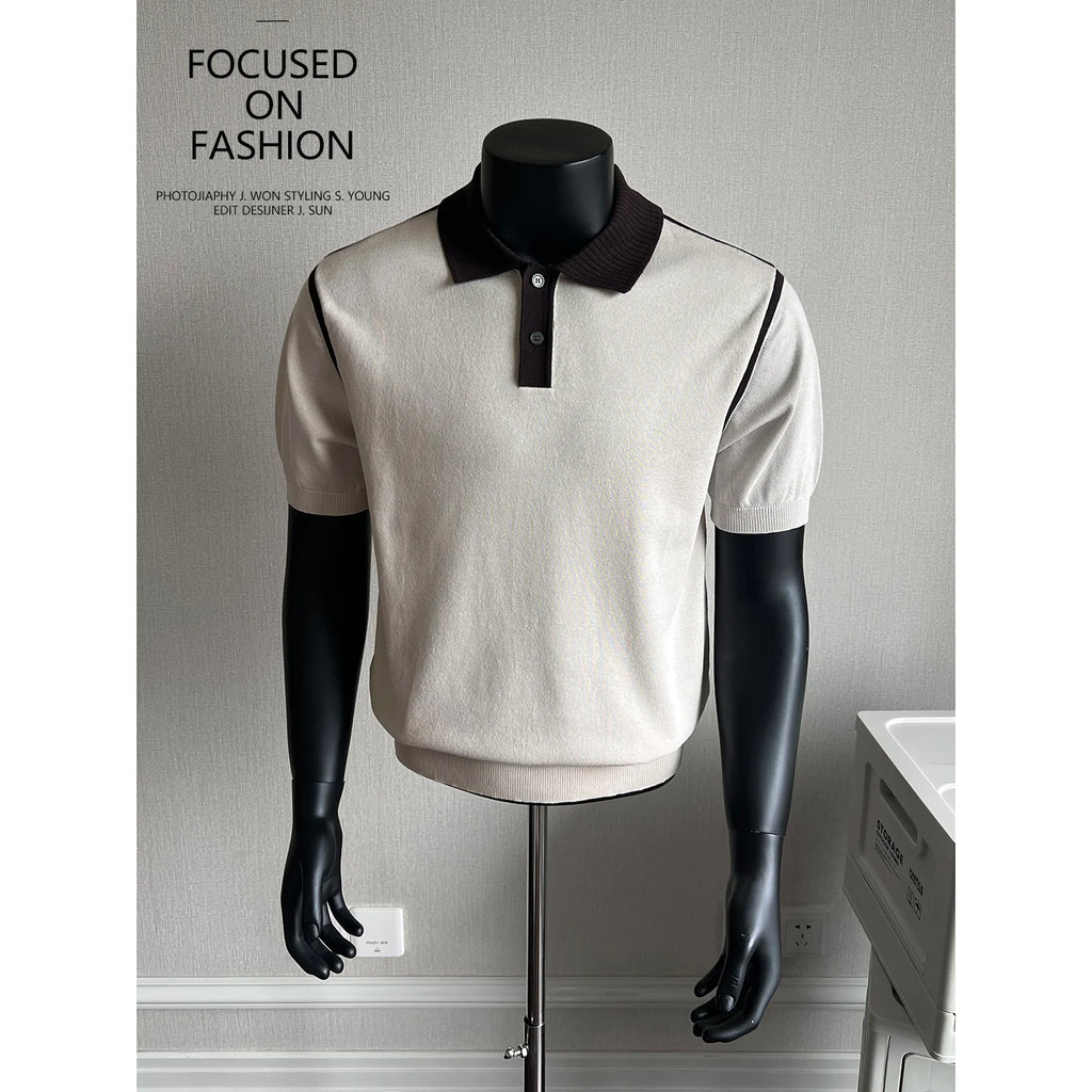 Old Money Style Men's Polo, Contrast Collar Knit Short Sleeve.Vintage-Inspired Men's Polo for Modern Sophisticates