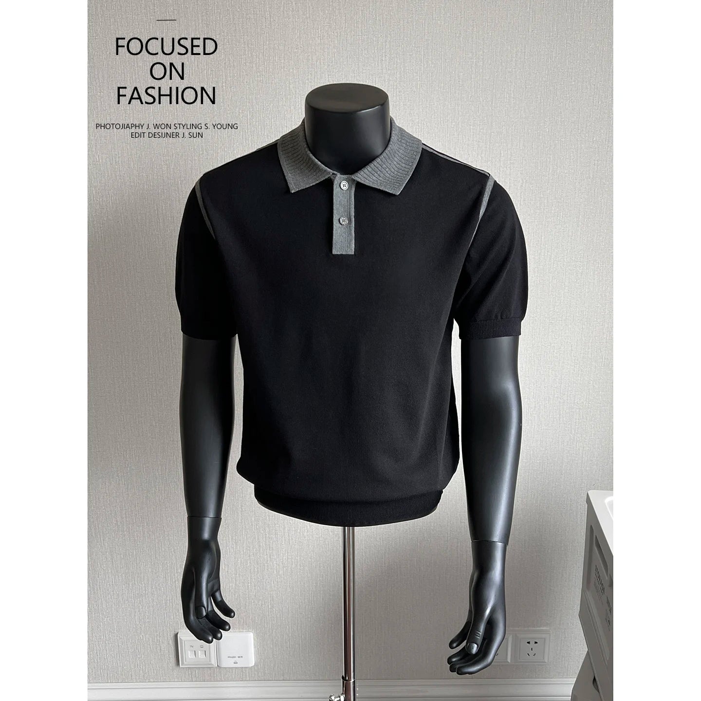 Old Money Style Men's Polo, Contrast Collar Knit Short Sleeve.Vintage-Inspired Men's Polo for Modern Sophisticates