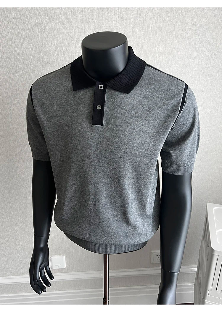 Old Money Style Men's Polo, Contrast Collar Knit Short Sleeve.Vintage-Inspired Men's Polo for Modern Sophisticates
