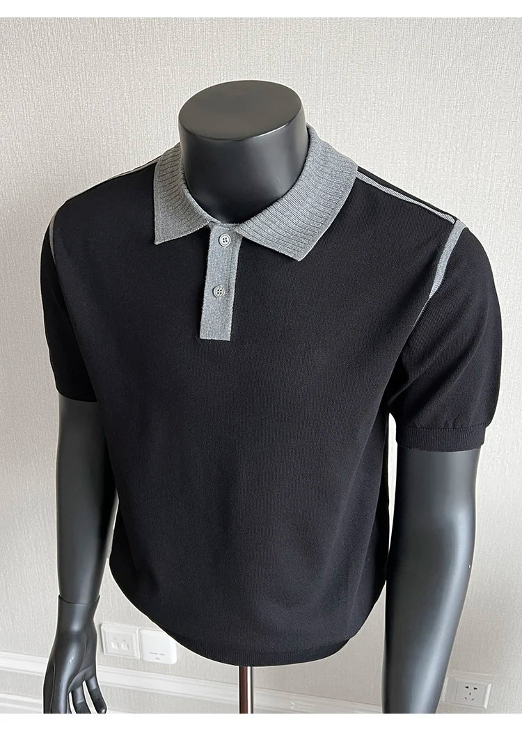 Old Money Style Men's Polo, Contrast Collar Knit Short Sleeve.Vintage-Inspired Men's Polo for Modern Sophisticates