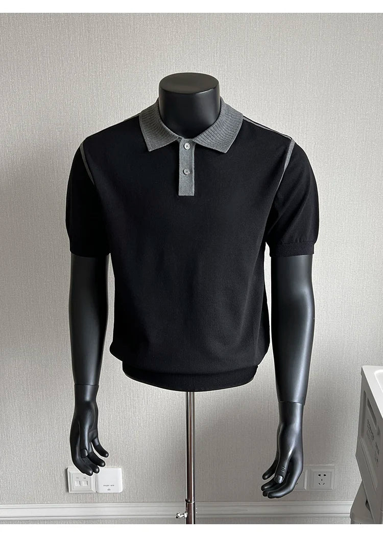 Old Money Style Men's Polo, Contrast Collar Knit Short Sleeve.Vintage-Inspired Men's Polo for Modern Sophisticates