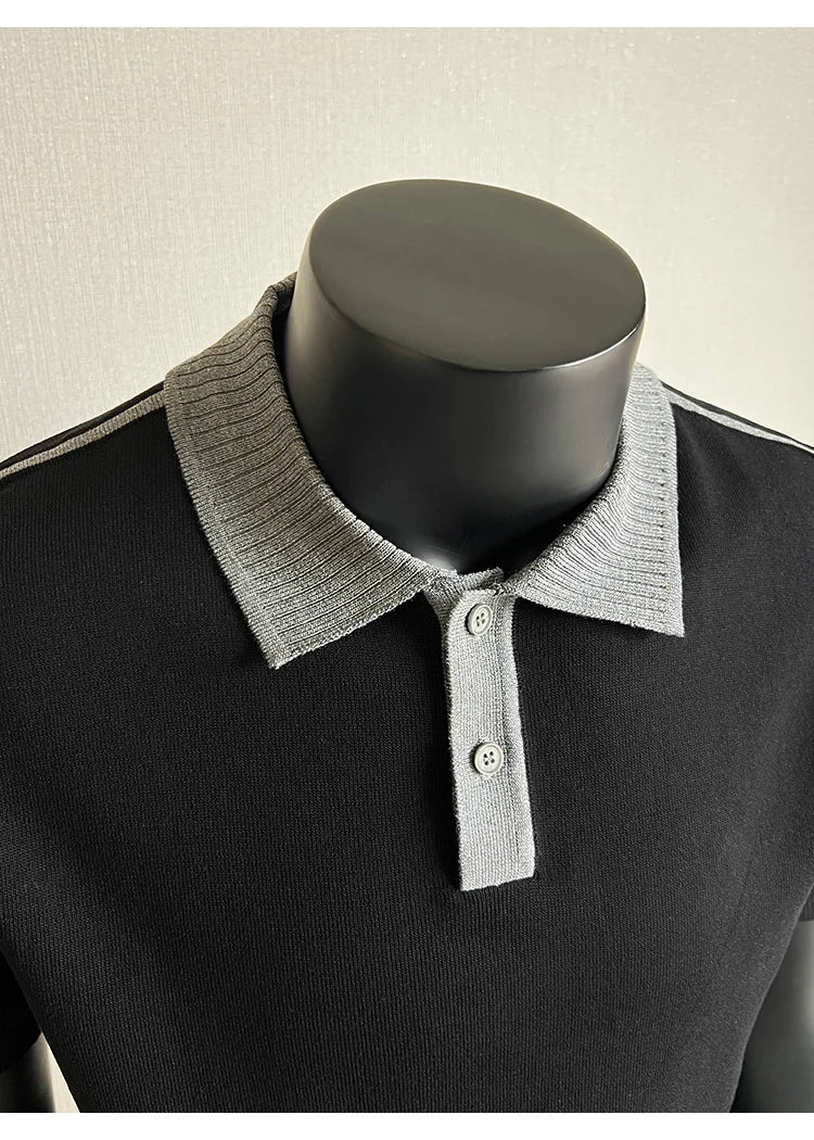Old Money Style Men's Polo, Contrast Collar Knit Short Sleeve.Vintage-Inspired Men's Polo for Modern Sophisticates