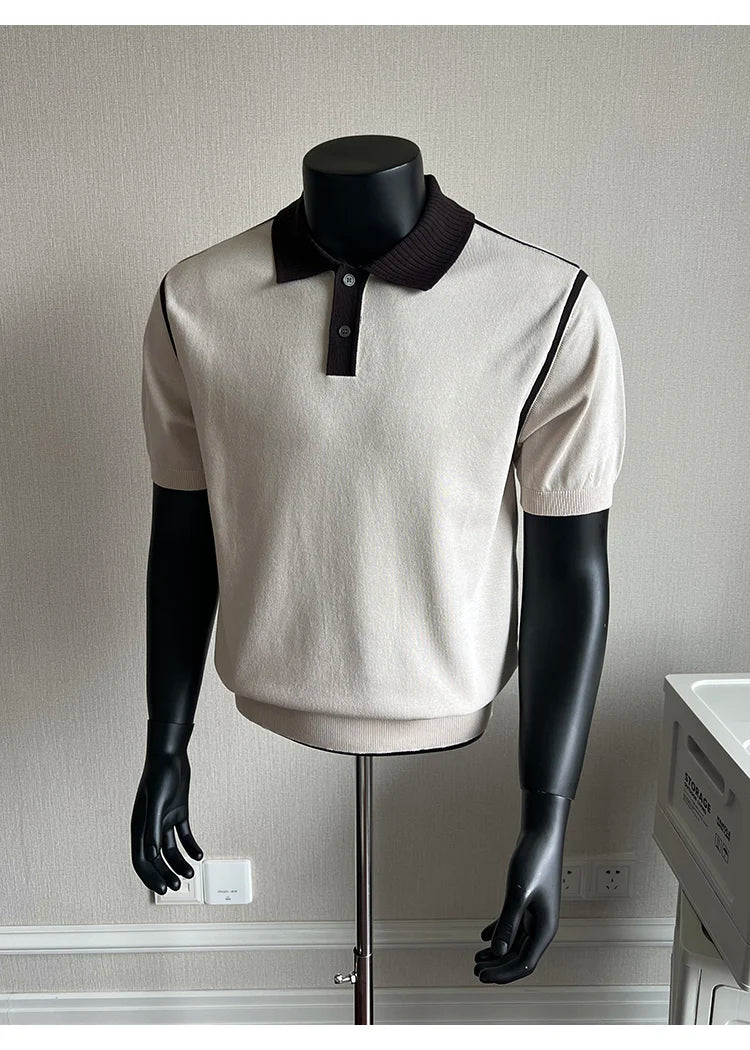 Old Money Style Men's Polo, Contrast Collar Knit Short Sleeve.Vintage-Inspired Men's Polo for Modern Sophisticates
