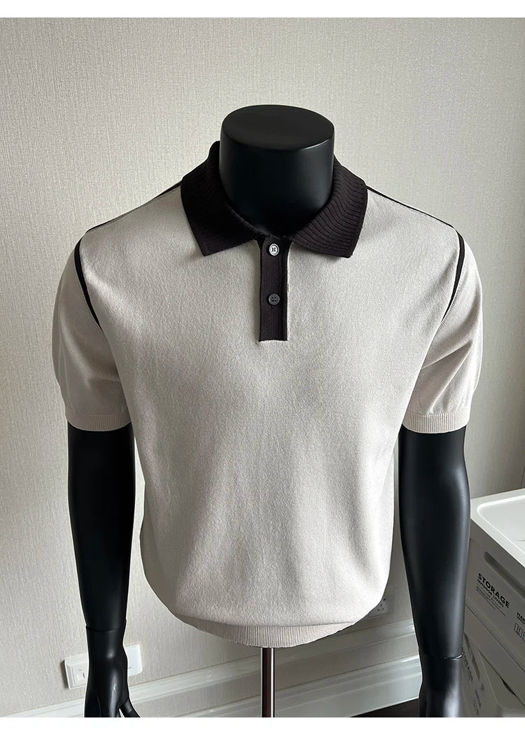 Old Money Style Men's Polo, Contrast Collar Knit Short Sleeve.Vintage-Inspired Men's Polo for Modern Sophisticates
