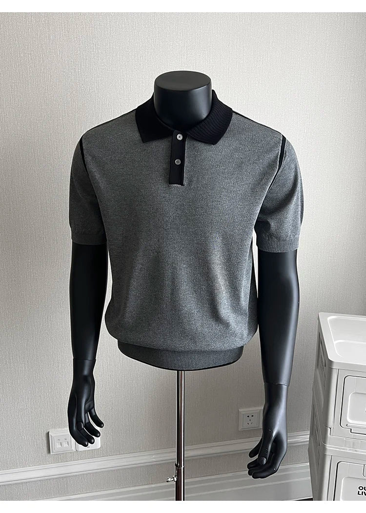 Old Money Style Men's Polo, Contrast Collar Knit Short Sleeve.Vintage-Inspired Men's Polo for Modern Sophisticates