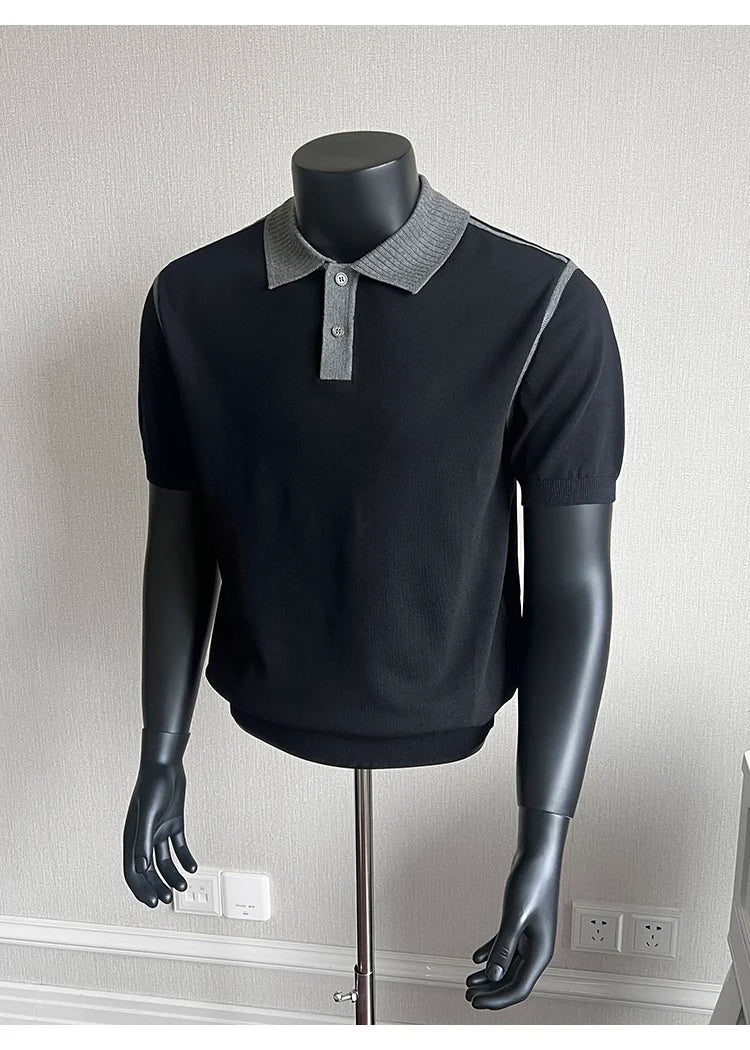 Old Money Style Men's Polo, Contrast Collar Knit Short Sleeve.Vintage-Inspired Men's Polo for Modern Sophisticates