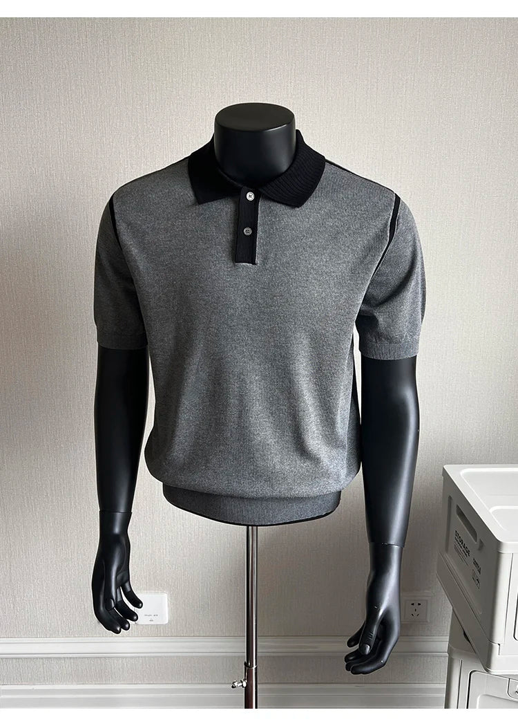 Old Money Style Men's Polo, Contrast Collar Knit Short Sleeve.Vintage-Inspired Men's Polo for Modern Sophisticates