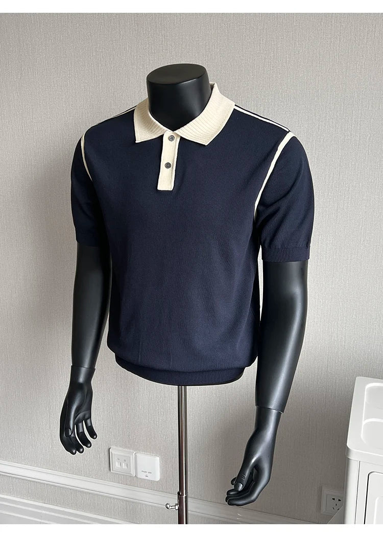 Old Money Style Men's Polo, Contrast Collar Knit Short Sleeve.Vintage-Inspired Men's Polo for Modern Sophisticates