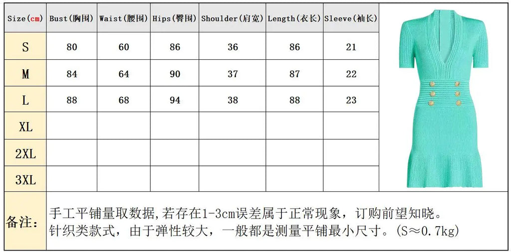 Spring And Summer New Fashionable Knitted Elastic Solid Color Short Sleeved Double Breasted Slim Fit Fishtail Women's Dress