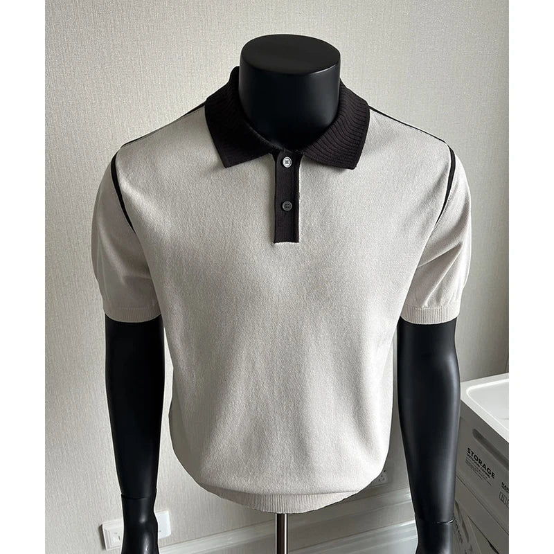 Old Money Style Men's Polo, Contrast Collar Knit Short Sleeve.Vintage-Inspired Men's Polo for Modern Sophisticates